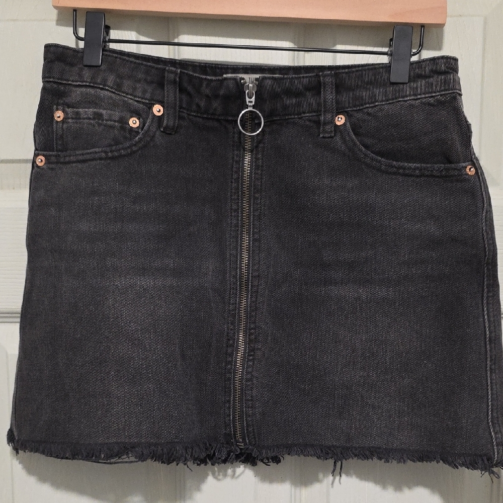 We The Free Distressed Raw Hem Black Mini Denim Skirt